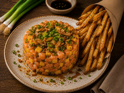 Tartare de saumon frais à la japonaise +frites maison